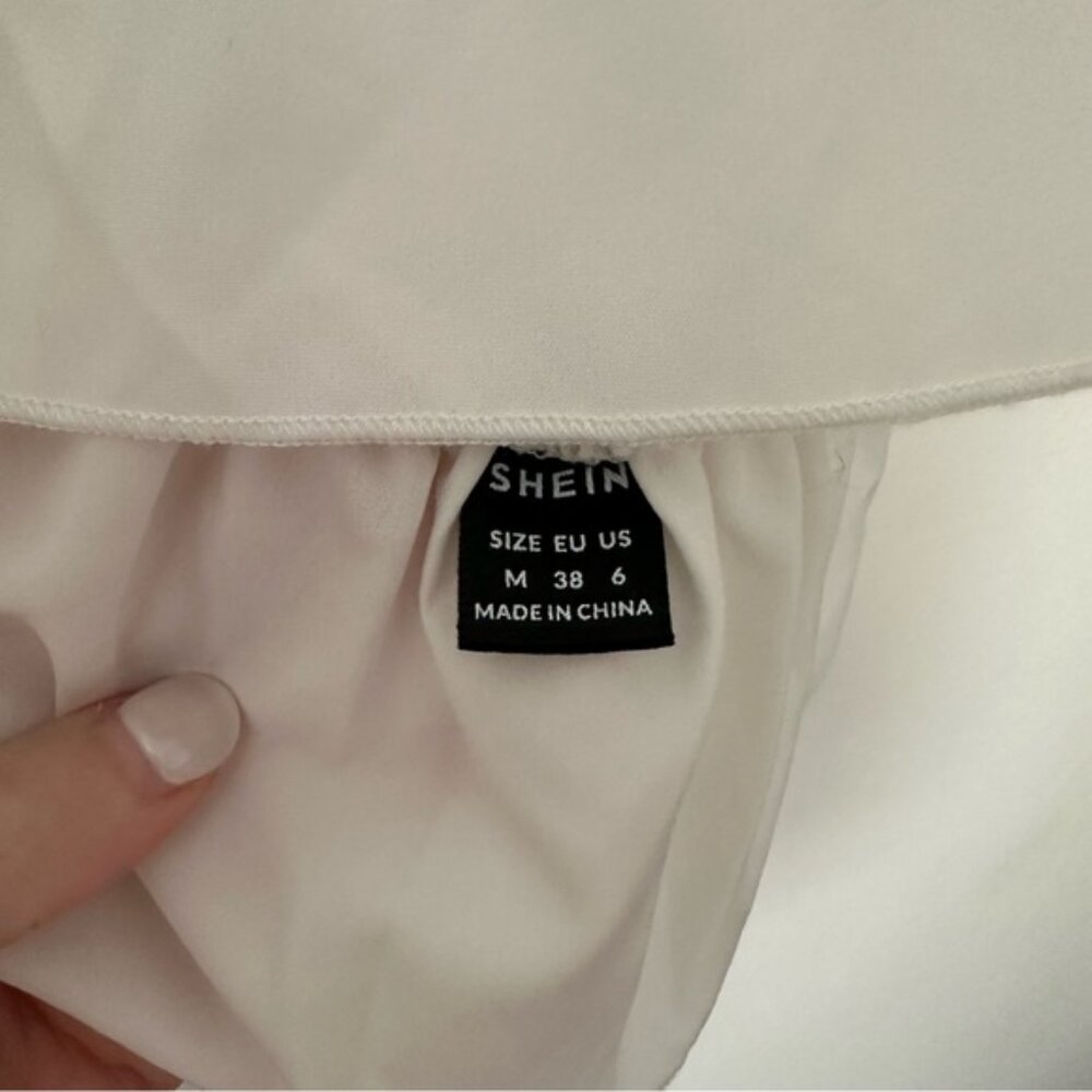 SHEIN White Puff Sleeve Peplum Blouse - Picture 2 of 3